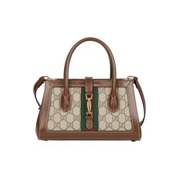 GUCCI Jackie 1961 Canvas With Leather Shoulder Bag, Crossbody Bag, Handbag Small Size Women's Beige & Ebony