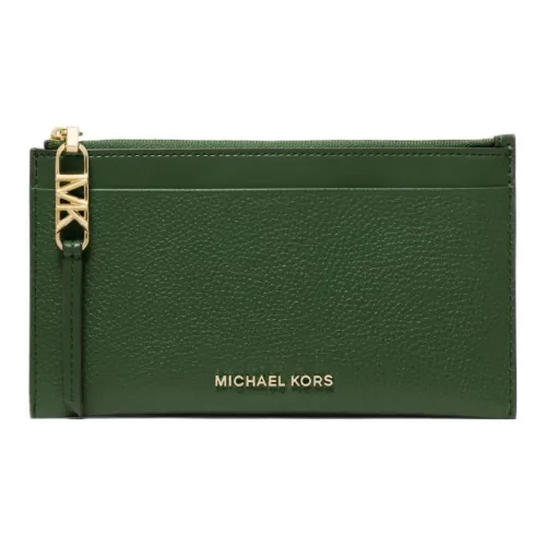 MICHAEL KORS Litchi Grain Leather Wallets Card Holders Large Size Women's Amazon Green
