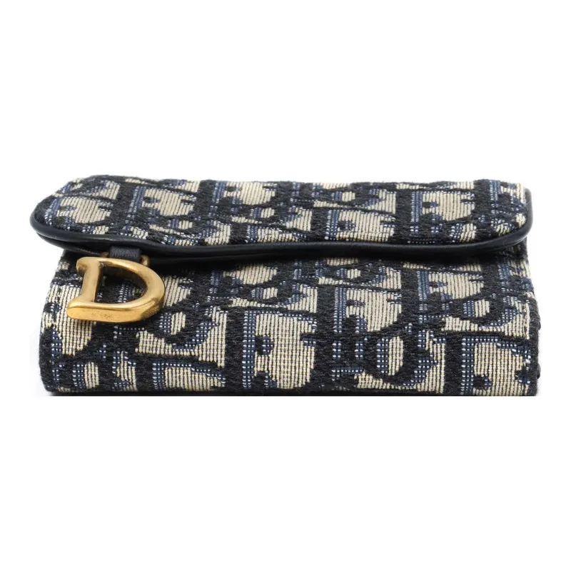 DIOR Saddle Canvas Canvas Bag Card Holder Coin Purse Wallet Medium Size Unisex Denim Blue-3