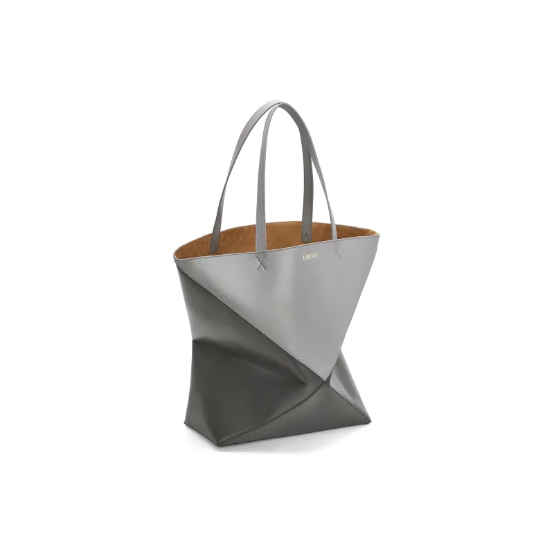 LOEWE Shiny Cow Leather Tote Bag, Shopping Bag, Shoulder Bag, Handbag Tubas Men's Pearl Gray & Dark Gray-1
