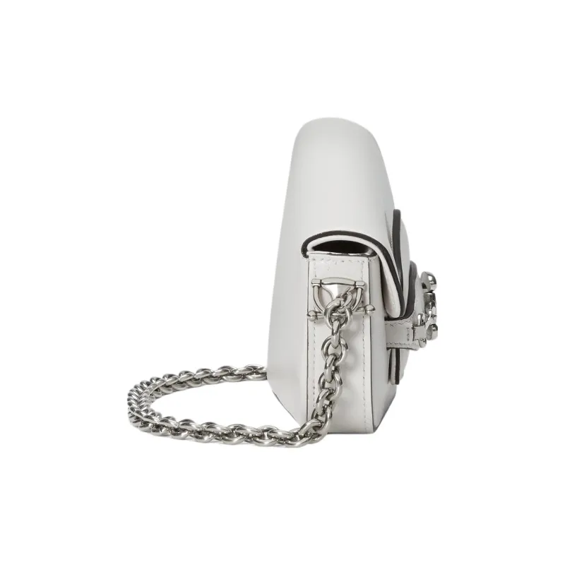 GUCCI Horsebit 1955 Leather Handbag, Shoulder Bag Women's White-3