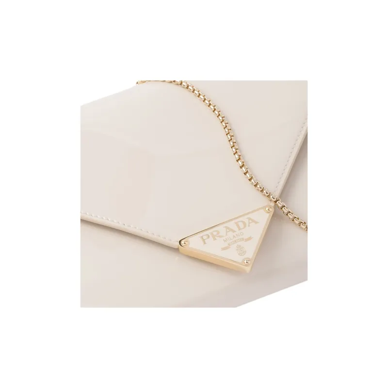 PRADA Patent Leather Clutch Mini Women's Ivory-4