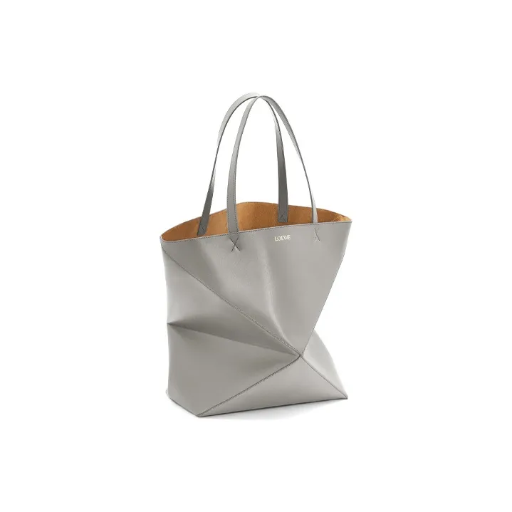 LOEWE Shiny Cow Leather Tote Bag, Shopping Bag, Shoulder Bag, Handbag Large Size Women's Pearl Gray-1