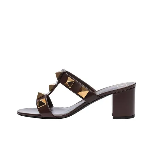 Valentino Roman Stud Slide Slippers Women's Brown