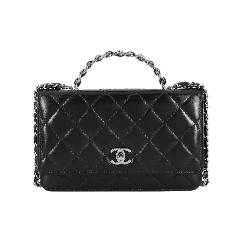 CHANEL Bright Color Wrinkle Calfskin Shoulder Bag, Crossbody Bag, Handbag Women's Black-0