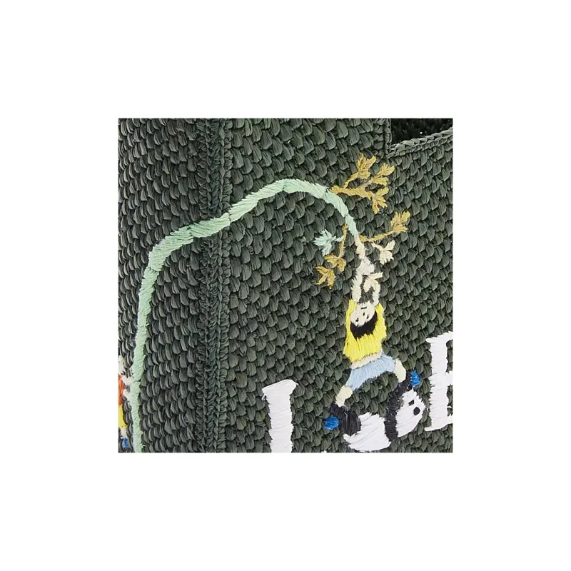 LOEWE Suna Fujita Collaboration Font Tote Raffia Fiber Tote Bag Shopping Bag Handbag Small Size Women's Dark Green-6