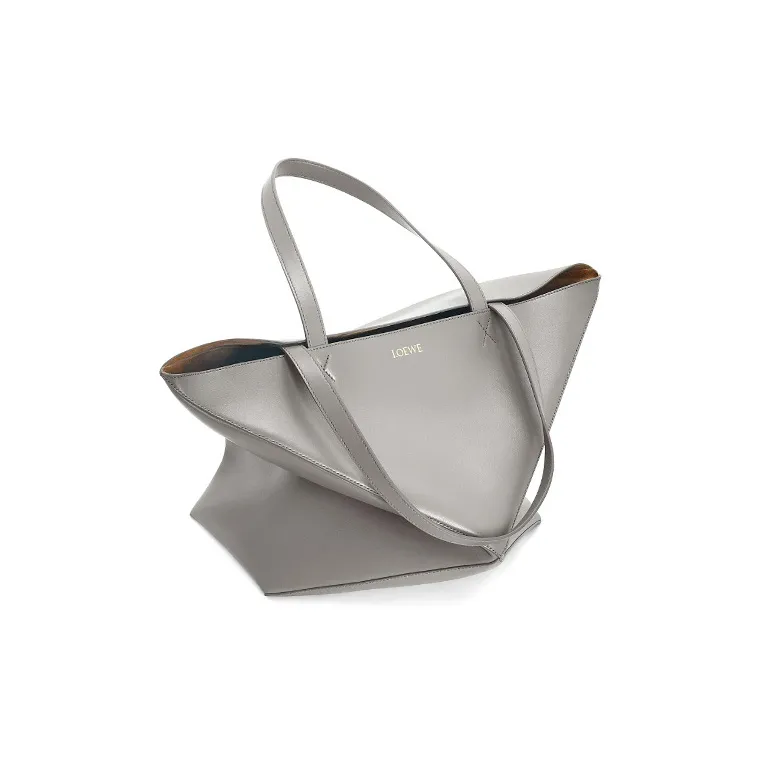 LOEWE Shiny Cow Leather Tote Bag, Shopping Bag, Shoulder Bag, Handbag Large Size Women's Pearl Gray-2