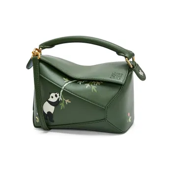 LOEWE Suna Fujita Collaboration Puzzle Satin Cow Leather Shoulder Bag Crossbody Bag Handbag Mini Women's Dark Green