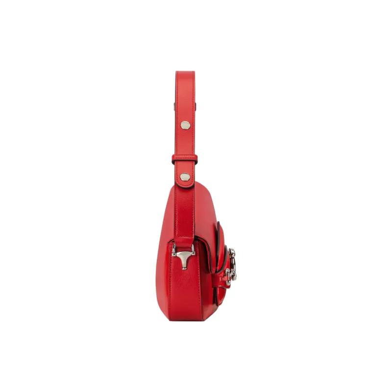 GUCCI Horsebit 1955 Leather Handbag Shoulder Bag Small Size Women's Red-2