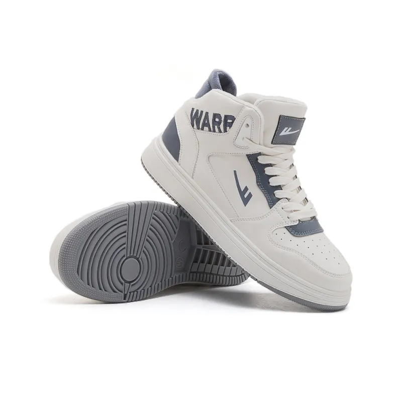 Warrior Wear-resistant Lightweight Breathable And Non-slip. High-Top Skateboard Shoes Men's Beige Blue-2