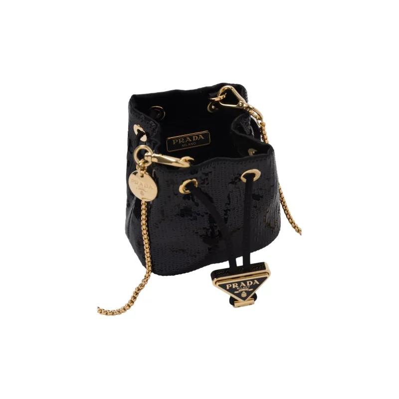 PRADA Sequins Satin One Shoulder Crossbody Clutches Mini Women's Black-2