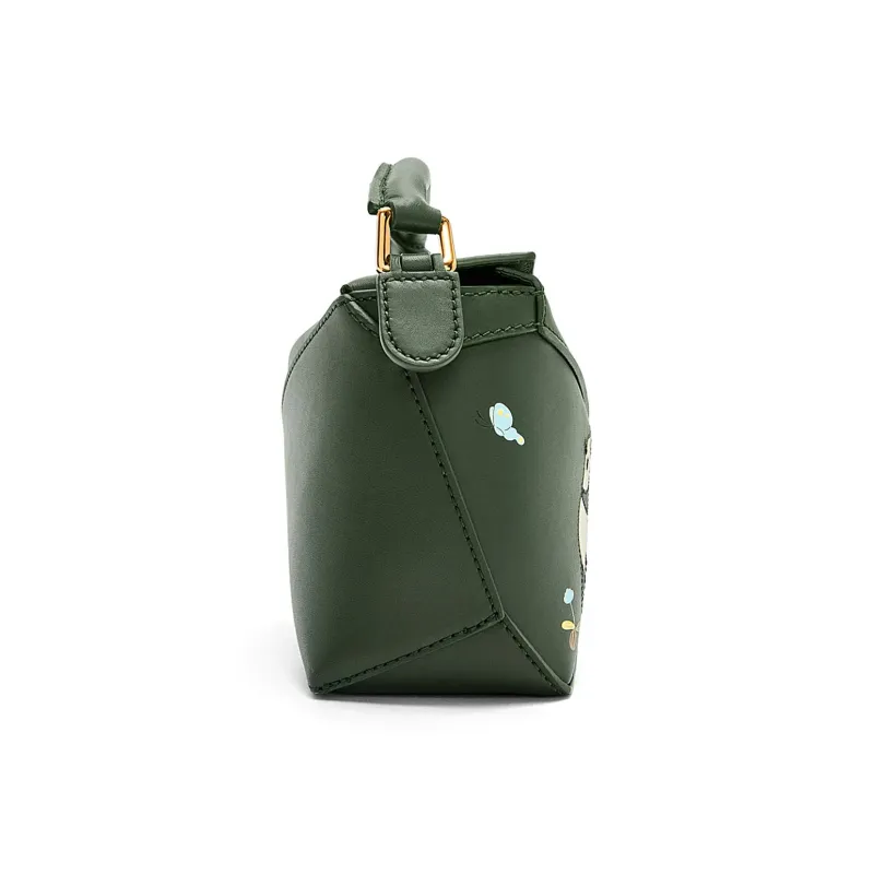 LOEWE Suna Fujita Collaboration Puzzle Satin Cow Leather Shoulder Bag Crossbody Bag Handbag Mini Women's Dark Green-3