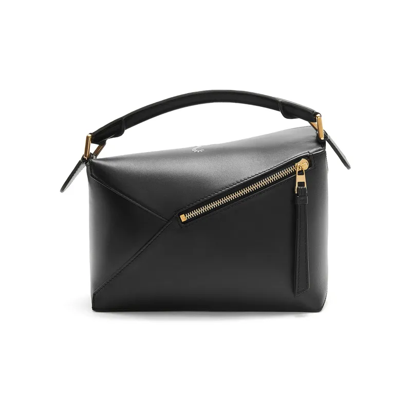 LOEWE Suna Fujita Collaboration Puzzle Satin Cow Leather Shoulder Bag Crossbody Bag Handbag Small Size Women's Black-5