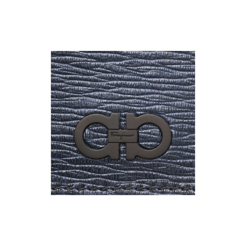 FERRAGAMO Leather Card Holder Wallet Men's Blue-5