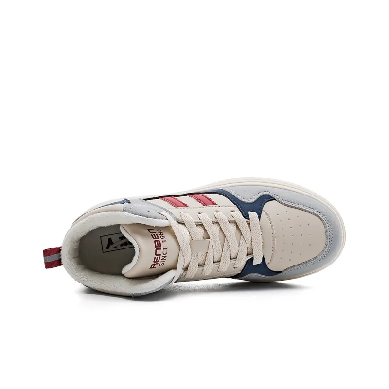 RENBEN Warm Anti-Slip And Wear-Resistant High-Top Skateboard Shoes Women's Beige Blue-2