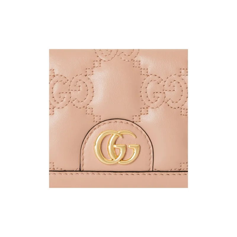 GUCCI GG Matelassé Leather Card Holder, Wallet Trumpets Women's Rose Beige-7