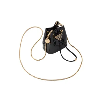 PRADA Patent Leather Bonded Leather One Shoulder Crossbody Clutches Mini Women's Black