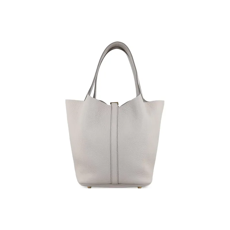 HERMES Picotin Lock Clemence Bullock Leather Bucket Bag Handbag 22 Women's Concrete Gray-3