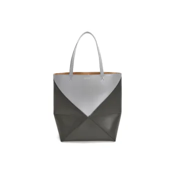 LOEWE Shiny Cow Leather Tote Bag, Shopping Bag, Shoulder Bag, Handbag Tubas Men's Pearl Gray & Dark Gray