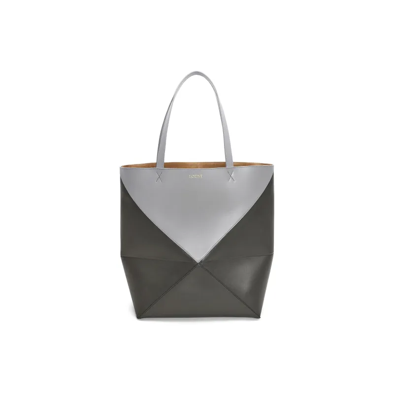 LOEWE Shiny Cow Leather Tote Bag, Shopping Bag, Shoulder Bag, Handbag Tubas Men's Pearl Gray & Dark Gray-0