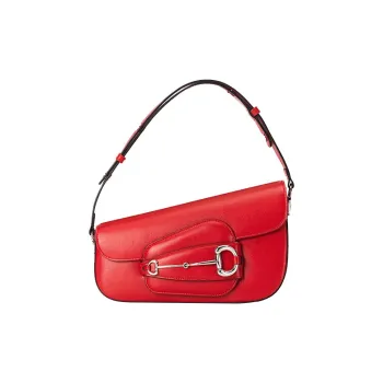 GUCCI Horsebit 1955 Leather Handbag Shoulder Bag Small Size Women's Red