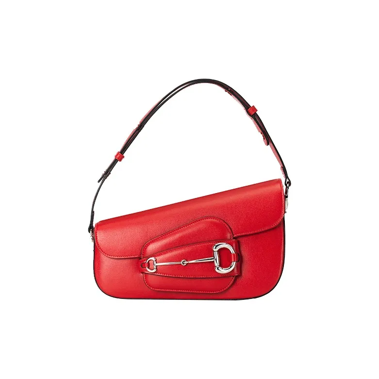 GUCCI Horsebit 1955 Leather Handbag Shoulder Bag Small Size Women's Red-0