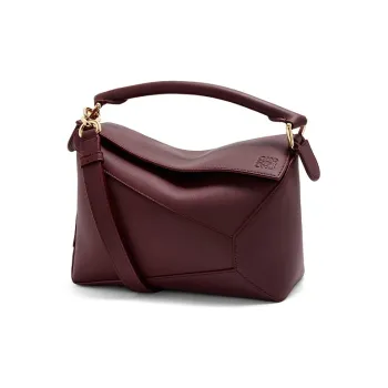 LOEWE Puzzle Cow Leather Handbag, Shoulder Bag, Crossbody Bag Small Size Women's Dark Burgundy Red