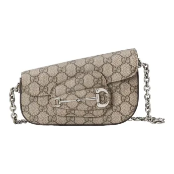 GUCCI Horsebit 1955 Canvas With Leather Portable Canvas Bag Shoulder Bag Women's Beige & Ebony