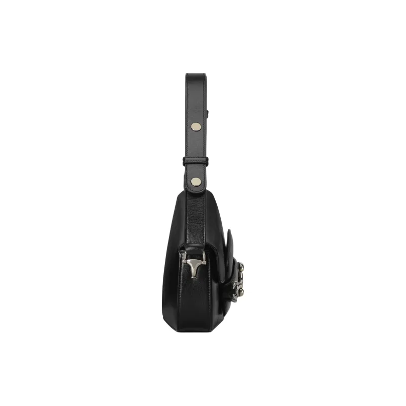 GUCCI Horsebit 1955 Leather Handbag Shoulder Bag Small Size Women's Black-4
