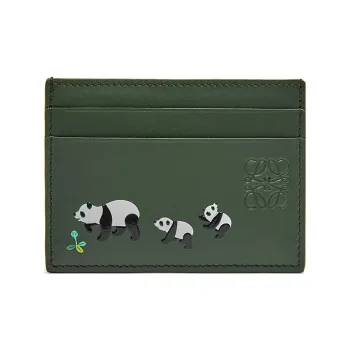 LOEWE Suna Fujita Collaboration Satin Cow Leather Card Holder Women's Dark Green