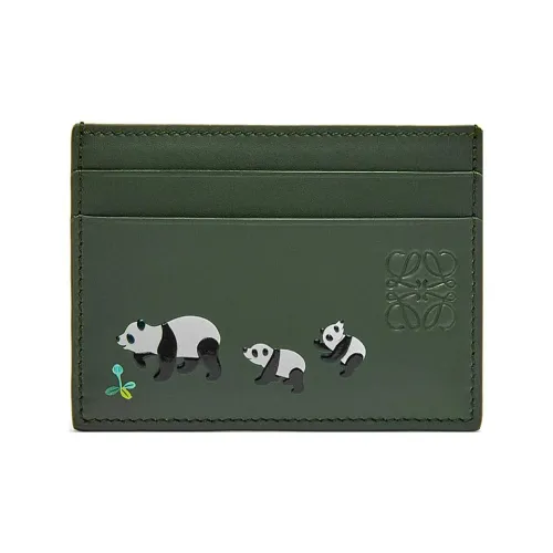 LOEWE Suna Fujita Collaboration Satin Cow Leather Card Holder Women's Dark Green