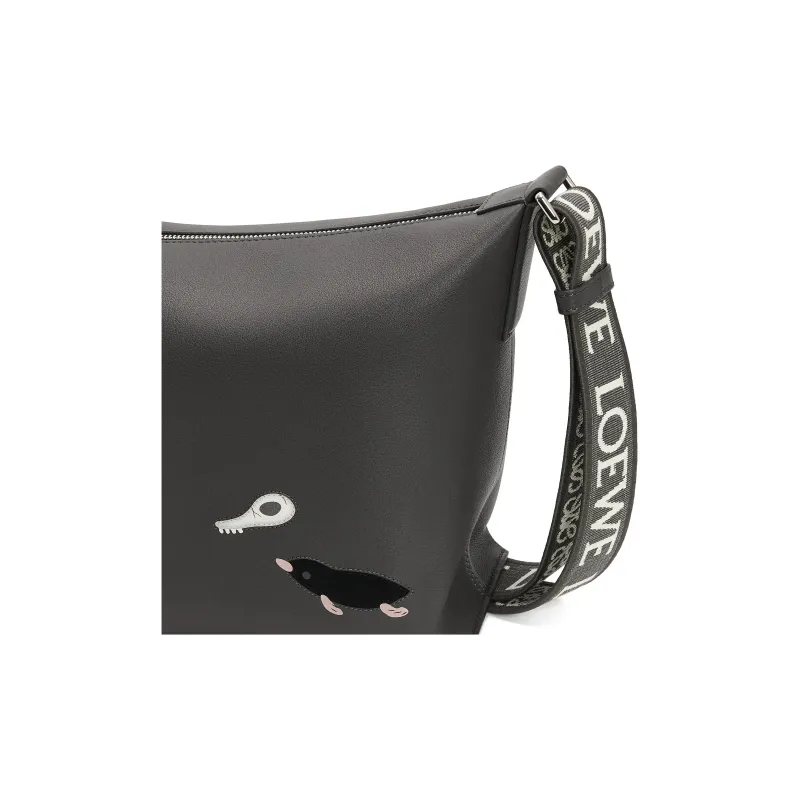 LOEWE Suna Fujita Collaboration Cubi Cow Leather Shoulder Bag Crossbody Bag Small Size Men's Dark Gray-4