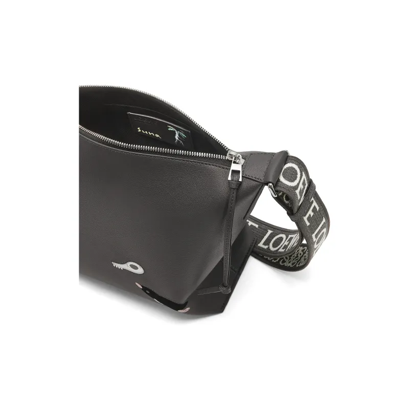 LOEWE Suna Fujita Collaboration Cubi Cow Leather Shoulder Bag Crossbody Bag Small Size Men's Dark Gray-3