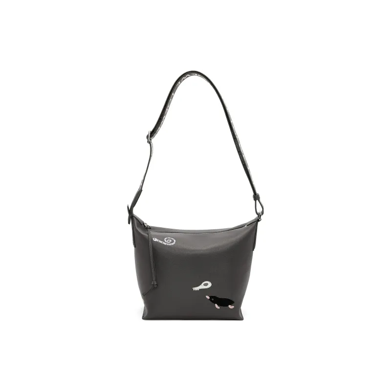 LOEWE Suna Fujita Collaboration Cubi Cow Leather Shoulder Bag Crossbody Bag Small Size Men's Dark Gray-1
