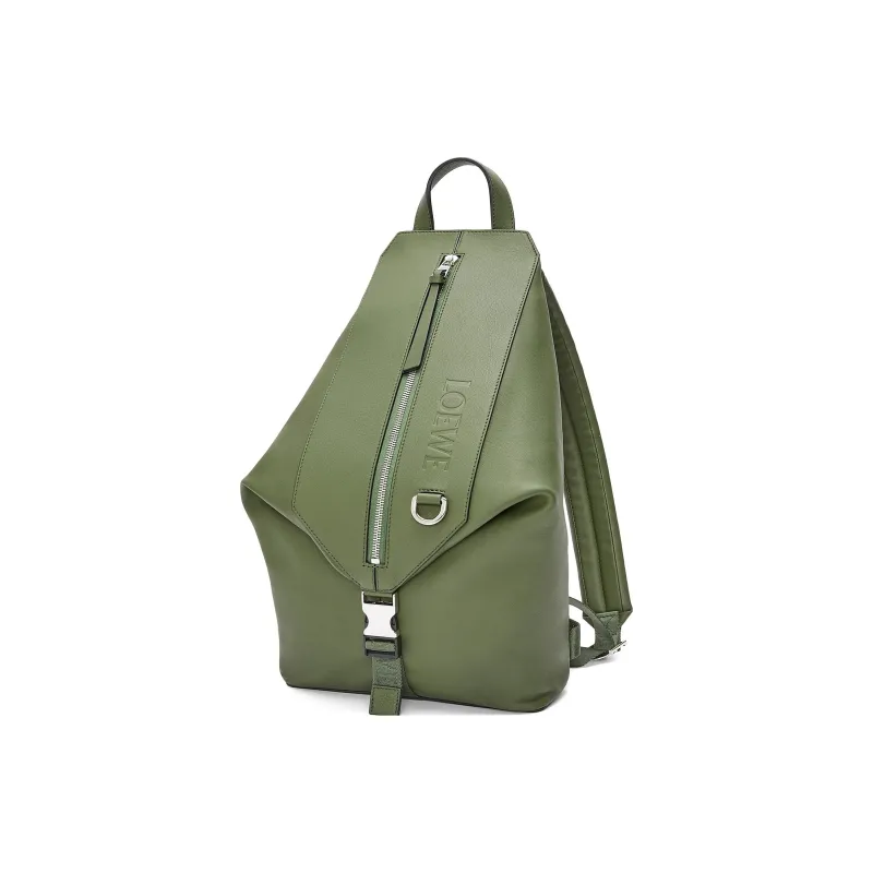 LOEWE Cow Leather With Fabric Backpack Trumpets Men's Forest Green-1