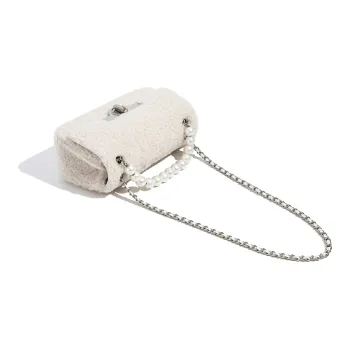 Miss Kung Wool Lambswool Woolen Small Square Bag Chain Pearl Bag Crossbody Bag Shoulder Bag Regular Women's Ecru