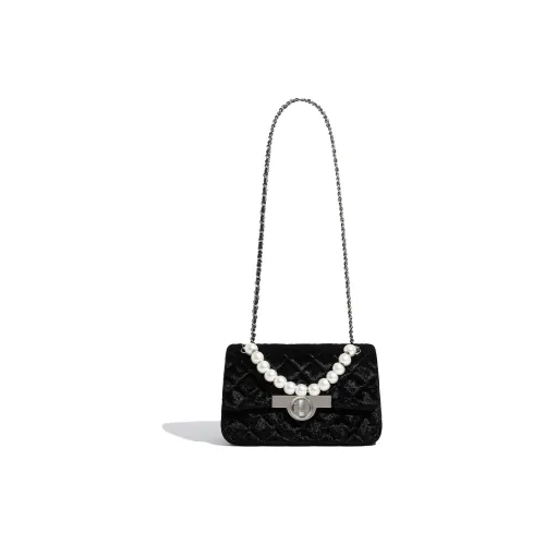Miss Kung Fabric Chain Bag With Pearl Crossbody Bag Shoulder Bag Regular Women's Black