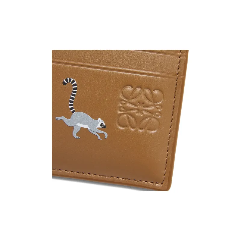 LOEWE Suna Fujita Collaboration Satin Cow Leather Card Holder Women's Oak Brown-4