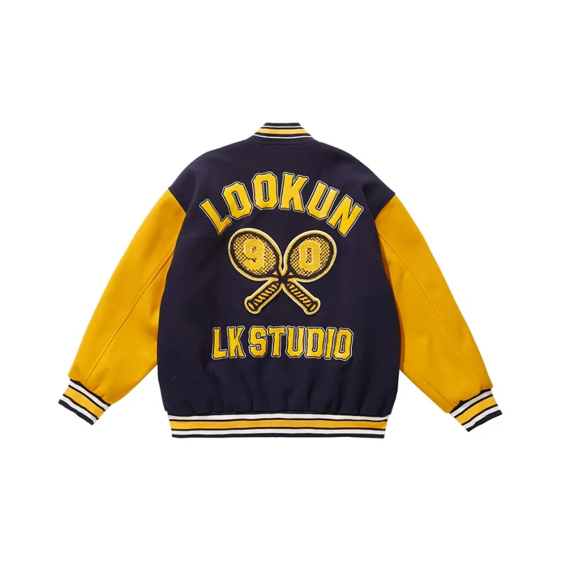 LOOKUN Jackets Unisex Navy Blue-1