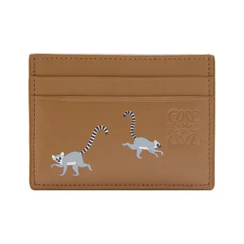 LOEWE Suna Fujita Collaboration Satin Cow Leather Card Holder Women's Oak Brown