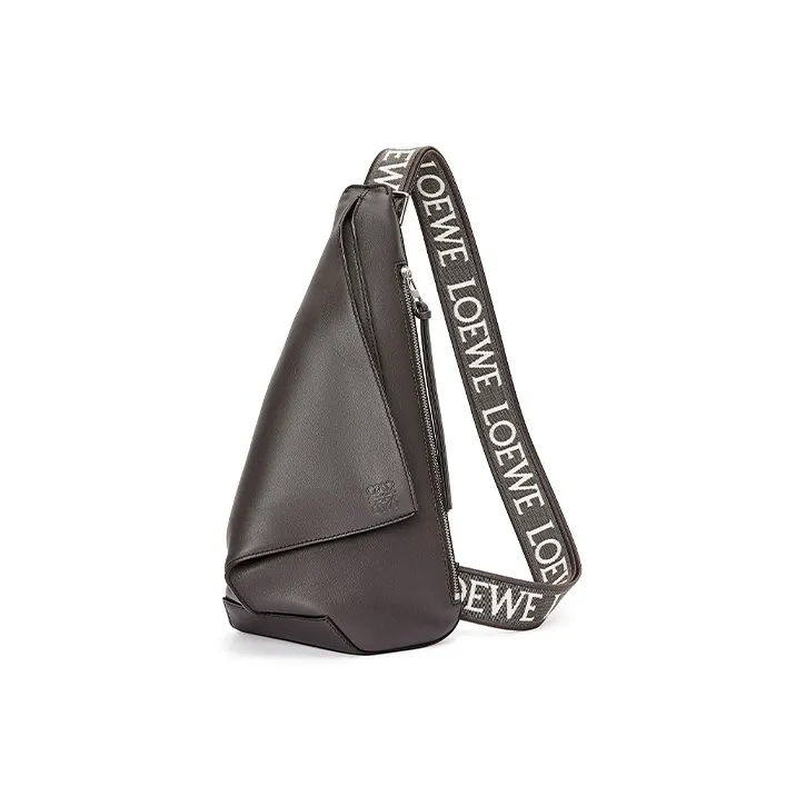 LOEWE Anton Sling Soft Smooth Cow Leather With Jacquard Fabric Sling Bag Regular Men's Dark Gray-1