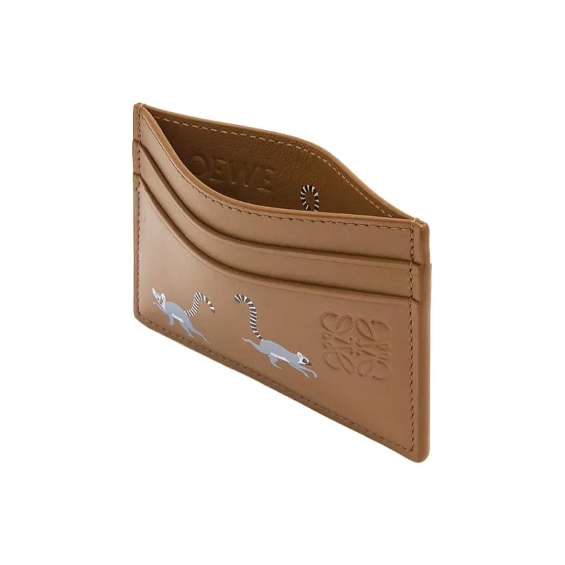 LOEWE Suna Fujita Collaboration Satin Cow Leather Card Holder Women's Oak Brown-2