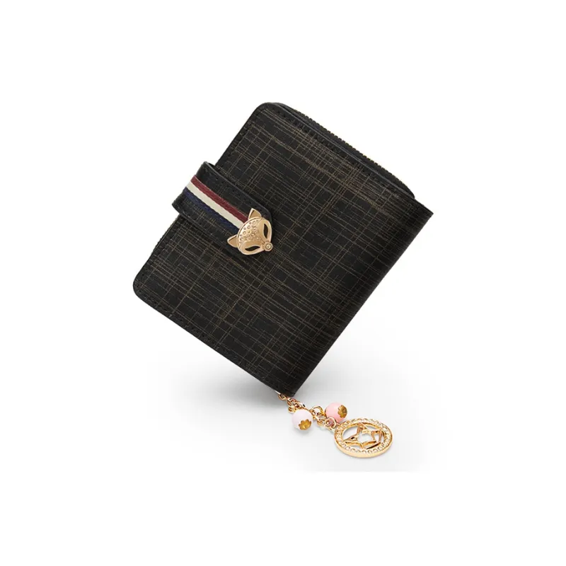 FOXER Cow Leather Clutch Card Holder Clutch Wallet Trumpets Women's Pink/Gold/Black-8