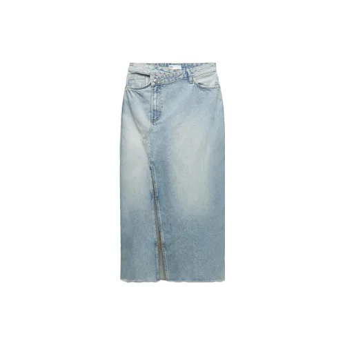 ZARA Denim Long Skirts Women's Blue