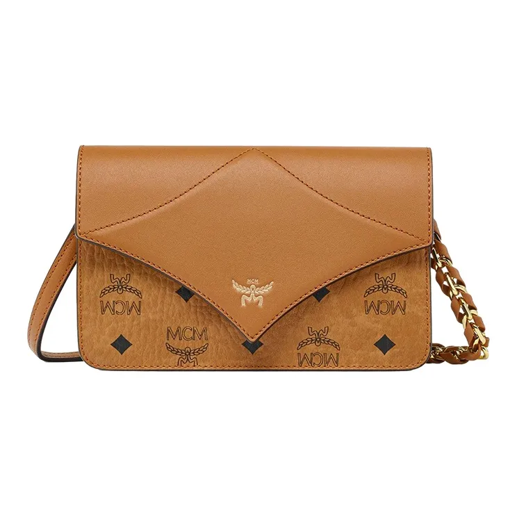 MCM Visetos Leather Assorted, Coated Canvas With Leather Crossbody Bag Mini Women's Cognac-0