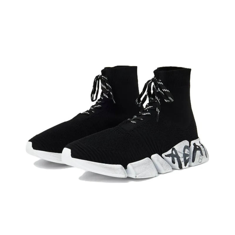 Balenciaga Speed 2.0 Lace Up Sneakers 'Black Recycled Knit And White Sole Unit'-2