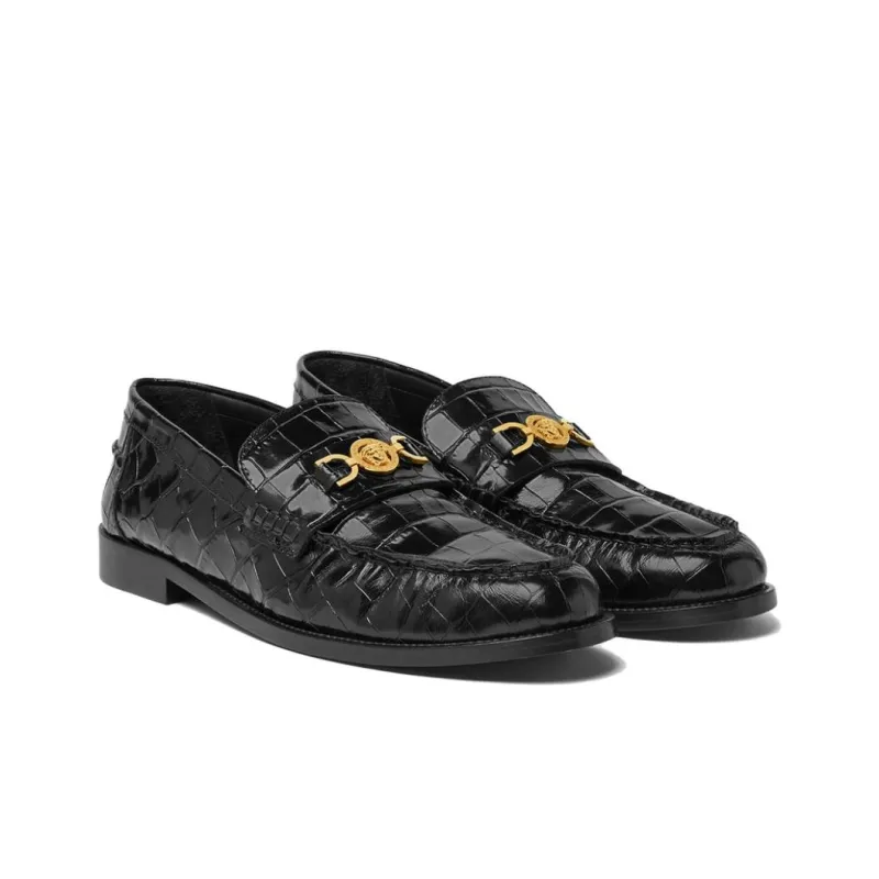 VERSACE Medusa Crocodile-embossed Leather Loafers-2