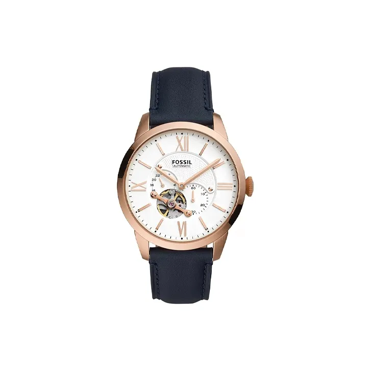 FOSSIL Wrist Watch Automatic Mechanical Movement Leather Strap 44mm White Dial Men's Watches-0
