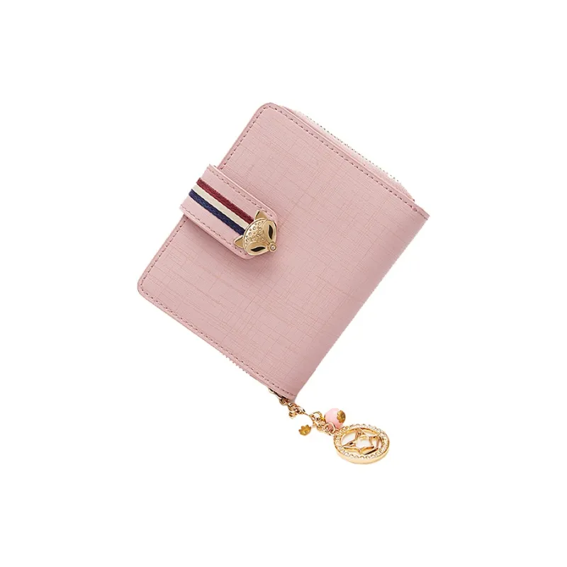 FOXER Cow Leather Clutch Card Holder Clutch Wallet Trumpets Women's Pink/Gold/Black-3