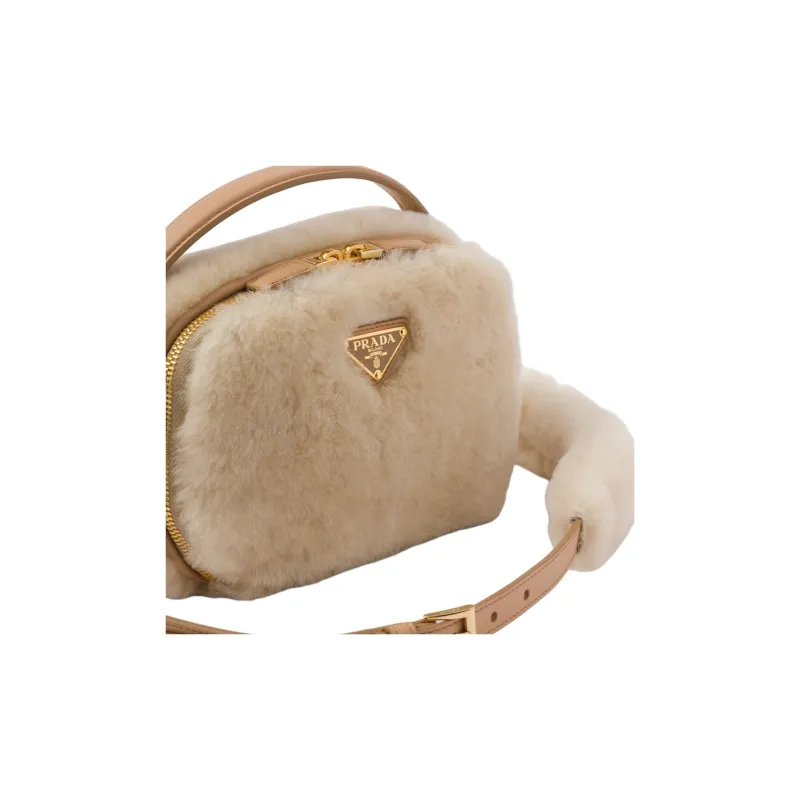 PRADA Shearling Shoulder Bag Crossbody Bag Handbag Mini Women's Natural Color Multicolor Umber-3